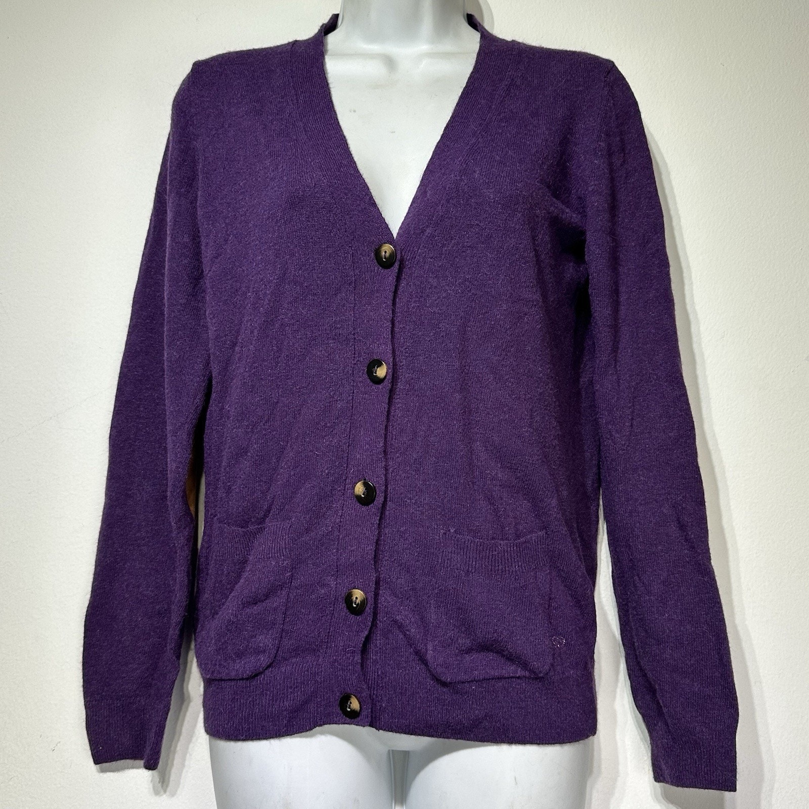 Escada Sport Purple Angora Elbow Patch Button Up Cardigan Sweater Size Xs